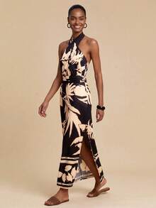 Travachic Vestido casual de vacaciones sin mangas con cintura anudada y bordado, nuevo para primavera/verano 2026 para mujeres - Negro - Ver 4