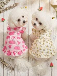 PETSIN 1 chiếc váy xếp ly tay ngắn cài cúc phía trước in hình ong và dưa hấu mùa xuân dành cho thú cưng, phù hợp với mọi loại chó. - Nhiều màu - Xem 2