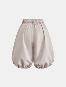 Sweetra 新款女士休闲褶皱松紧腰裤 - 卡其色 - 查看 2