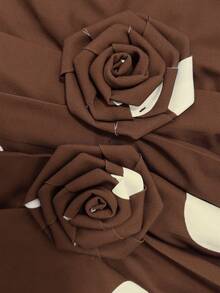 Maweii Spring, Summer, Autumn Oblique Shoulder Ruffle Sleeve Rose Waist Handkerchief Hem Solid Color Elegant Chic Commuting Design Sense High-End Vacation Daily Wear New Essential Plus Size Women Blouse - Brown - View 7