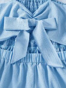 Bộ đồ liền thân thanh lịch giản dị cho bé gái tuổi teen, quần yếm dệt trơn màu xanh lam bó sát, mùa xuân và mùa hè, thích hợp mặc ngoài trời và đi nghỉ - Màu xanh lam - Xem 5