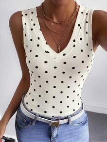 DAZY Women's Summer V-Neck Textured Fabric Fitted Camisole, Casual & Sexy - Apricot - View 6