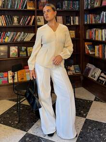 Bethéva Elegant Solid Color Waist Cinching Shirt, Autumn New Arrival Winter ,Fall,Fall Clothes For Women Casual Spring - Apricot - View 4