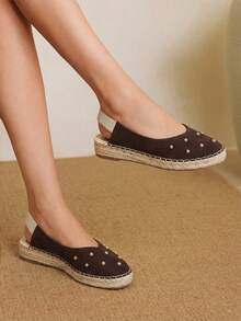 Styleloop Zapatos de cuña y plataforma para mujer, sandalias casuales de cuerda trenzada para la playa, adecuadas para la temporada de vacaciones, primavera/verano, estilo bohemio, mules sin talón, atuendo de vacaciones, esencial de viaje - Café integral - Ver 4