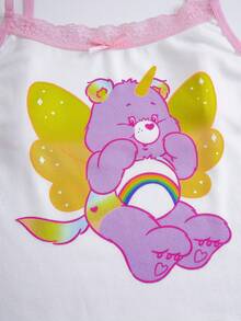 SHEIN X Care Bears Bộ đồ lót nữ 2 món, áo hai dây và quần lót in họa tiết, dòng sản phẩm lãng mạn. - Hồng - Xem 9