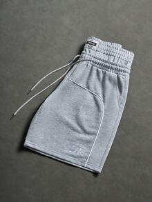 SLATEMANN Grey Men's Casual Shorts With Side Stripes And Letter Embroidery Design - Light Grey - View 6