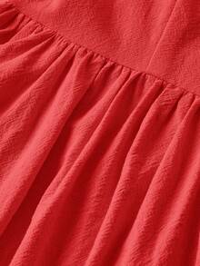 SHEIN MOD Women's Fashionable Solid Color Drawstring Strap Mid-Length Dress - Red - View 6