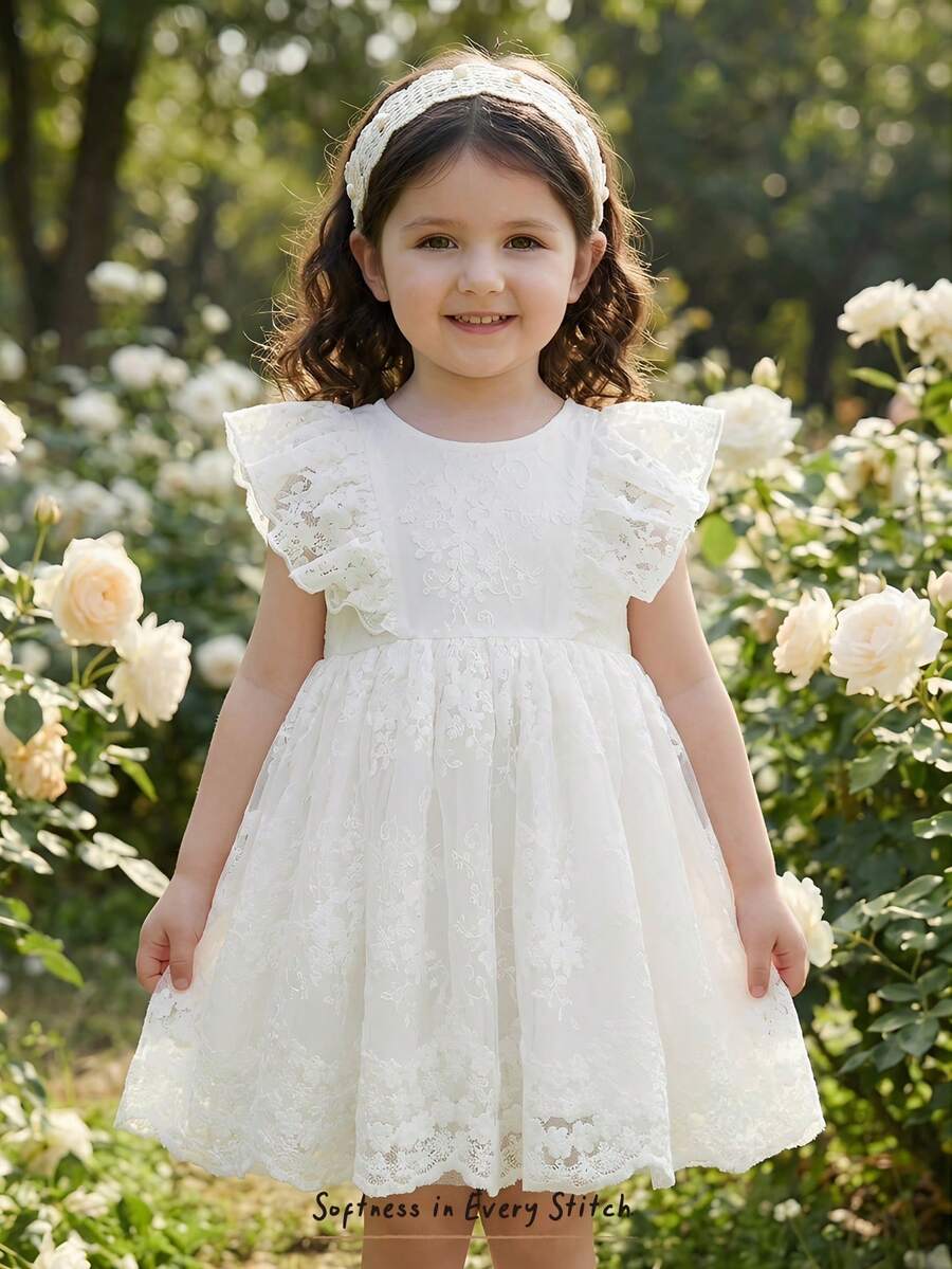 Cozy Pixies Vestido de niña bebé de unicolor, versátil y cómodo, con cuello redondo y sin mangas, con cintura - Blanco - Ver 1