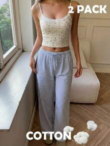 CovetEZ 2pcs/Set Women's Casual Ditsy Floral Camisole & Striped Cropped Pants Women 2 Pieces Outfit Casual Women's Summer Co Ord Women's Summer Outfits - Multicolor - View 2