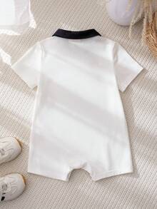 BABY SHARK X SHEIN Toddler Boys' Cartoon Print Polo Collar Short Sleeve Romper - White - View 2