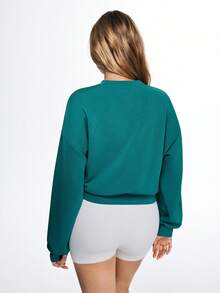Eassivo 女士网球印花简约休闲长袖卫衣 - 綠色 - 查看 2
