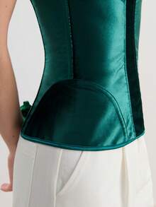 Hourtrue 女士露肩性感束腰露背绷带紧身衣 - 墨綠色 - 查看 8