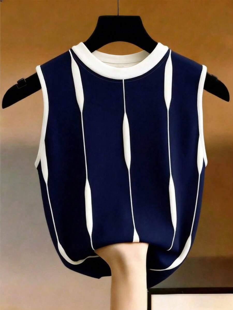 EMERY ROSE Áo tank top không tay kẻ sọc tương phản cỡ lớn dành cho nữ - Nhiều màu - Xem 1