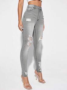 Selenza Quần denim thô giản dị có túi nút phía trước - Màu Xám nhạt - Xem 5