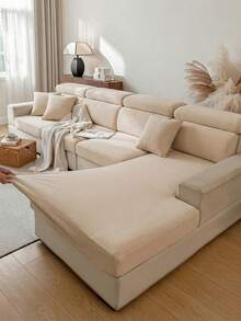 1 件简约纯色牛奶丝弹力沙发座套，适合所有季节 - 米色 - 查看 2