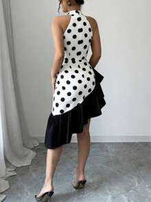 Elenzga Sleeveless Asymmetrical Hem Elegant Sexy Women Dress - White - View 2