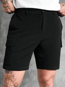 SLATEMANN Men's Fashionable Black Slim Fit Casual Shorts With Pockets - Black - View 5