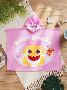 BABY SHARK X SHEIN 小女孩可爱休闲风粉色卡通图案连帽宽松泳衣罩衫 - 淺粉色 - 查看 3