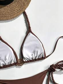 Swim Vcay Bộ bikini buộc dây cổ gợi cảm dành cho nữ, đồ bơi đi biển thanh lịch, thích hợp cho mùa xuân/hè. - màu nâu - Xem 5