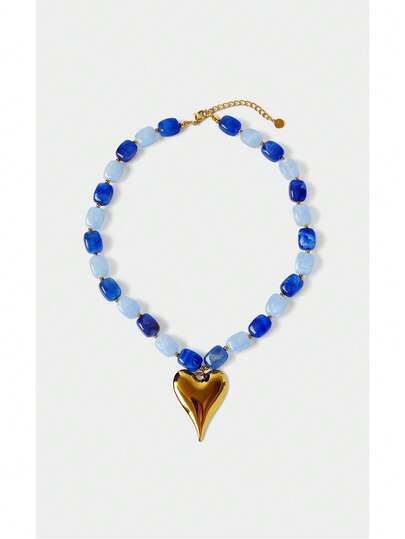 Noxbound Collar con colgante de amor chapado en oro de 18K, estilo sencillo con cuentas, chapado en oro de 18K, minimalista/vintage/elegante, para mamá/mujer/niña/madre, verano/playa/baile de graduación/fiesta/vacaciones, bohemio/moderno/elegante, uso diario/día laboral, multicapa/piedras preciosas/cuentas/cristales, corazón