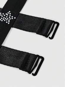 ROMWE Goth 1 pieza Leggings de mujer con tela de lona negra, decoración de estrella de rhinestone, banda elástica doble de un solo lado, cinturón de viento oscuro, falda corta, accesorios de pantalones cortos, versátil para uso diario - Leggings de estrella de diamantes de imitación negros - Ver 4