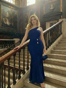 SHEIN MOD Große Größen Elegantes marineblaues Kleid mit einem Schulterausschnitt für Damen, Partykleid, elegantes Kleid mit einem Schulterausschnitt, königsblauer Abendkleid, elegante und klassische blaue Kleider, Weihnachtskostüm, Sommerkleid, Winterkleidung für Damen, Silvesterkleid, Partykleid, luxuriöse Abendkleider für Damen - marineblau - Übersicht 1