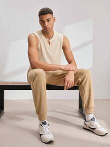 Driftmere Men Letter Patched Detail Notched Neck Tank Top For Summer - Apricot - View 9