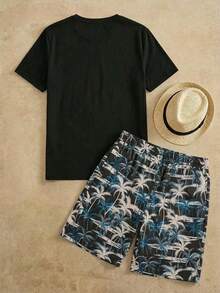 AKNOTIC Business Casual Tricou casual pentru bărbați, imprimeu de cocos pentru plajă, confortabil, versatil, pentru călătorii, stil iubit, pentru cupluri, asortat, pentru familie, pantaloni scurți cu talie elastică - Multicolor - Vizualizare 3