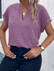 Linhara CURVE Plus Size Purple Minimalist Casual Short Sleeve Shirt - Purple - View 4