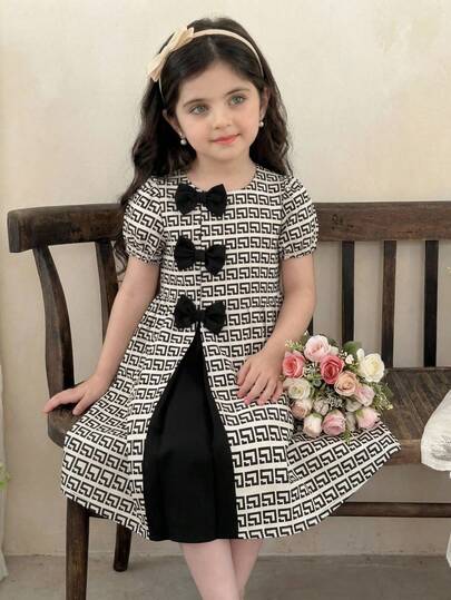 SHEIN Vestido de niña con mangas abullonadas y estampado floral diminuto