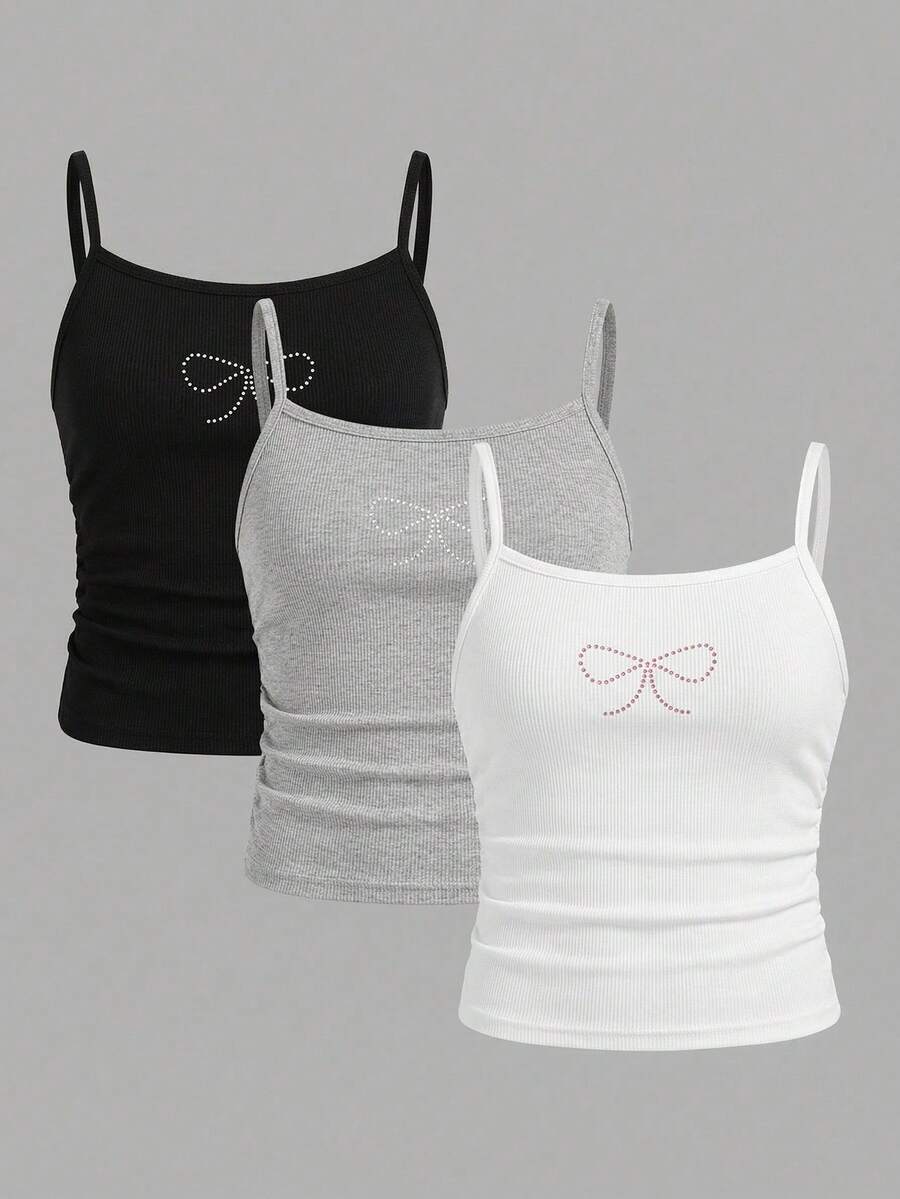 SHEIN Girlism 3件套 少女修身休闲运动吊带背心基础款上衣 - 彩色 - 查看 1