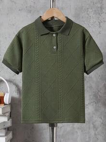 Teens Boys' Solid Color Minimalist Casual Short Sleeve Polo Shirt - Army Green - View 4
