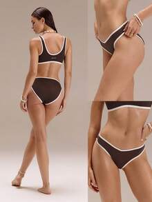 GLOWMODE Quần bikini Sandy Toes chống clo, cạp trung bình, lớp lót kháng khuẩn, cạp chữ V, viền tương phản, thích hợp cho bơi lội, đi biển, hồ bơi, kỳ nghỉ hè. - màu nâu - Xem 7