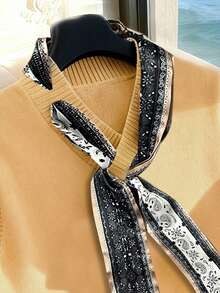 Lyxana 优雅设计女士围巾领带针织宽松背心 - 芥末黃 - 查看 4