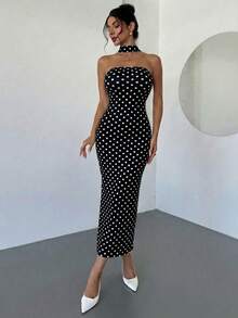 Firerie Đầm nữ lãng mạn hở lưng phối màu tương phản thắt nơ - màu đen - Xem 5