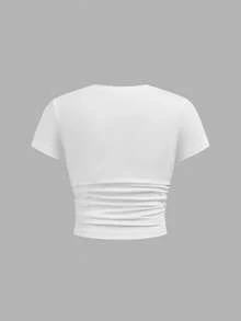 SHEIN Bộ đồ thường ngày cho bé gái tuổi teen: Áo trắng in hình ngựa và quần sọc đen trắng. - Đen và trắng - Xem 4