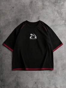 Manfinity EMRG Men's Casual Sports Fashion Daily Commute Letter Print Contrast Stitch Raglan Short Sleeve Ringer T-Shirt, Summer - Black - View 1