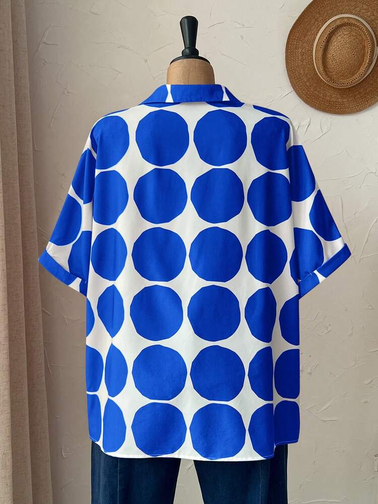 Plus Size Women's Casual Button-Down Printed Shirt, Summer,Summer Outfits For Women