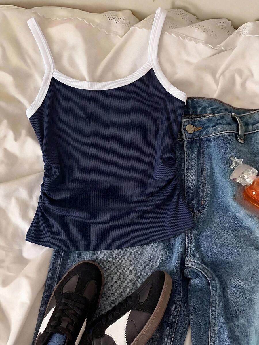 Elladie kids Teen Girl Colorblock Camisole, Suitable For Daily Wear, Outdoor Travel And Various Occasions - Navy Blue - View 1