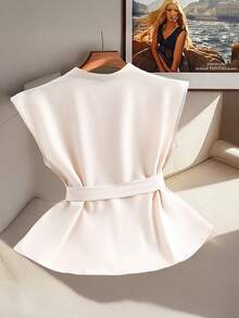 Modelyn Blusa sin mangas de unicolor elegante para mujer de talla grande - Albaricoque - Ver 2