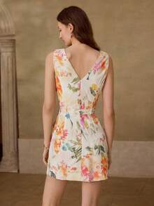 MOTF PREMIUM WOMEN'S LINEN PRINTED DRESS, SPRING/SUMMER - Light Yellow - View 4