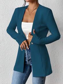 EMERY ROSE Women's Casual Textured Unlined Collarless Lightweight Long Sleeve Blazer - Mint Blue - View 7