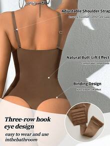 SHEIN 1 chiếc đồ định hình eo liền mạch cho nữ, đai nịt eo, kiểm soát chặt chẽ hai lớp, thoải mái khi mặc hàng ngày với khóa bấm - Màu nâu Sô-cô-la - Xem 2