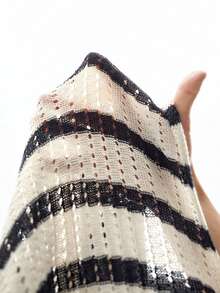 MENRIVO 男士条纹短袖镂空单排扣休闲针织上衣 - 彩色 - 查看 7