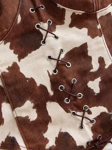 ROMWE Hippie Millennium Y2K Cow Print Sexy Plus Size Halter Cowgirl Music Festival Top, Spring/Summer - Brown - View 4