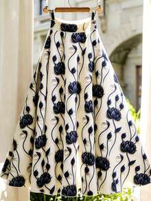 SHEIN PETITE 女士夏季长款连衣裙，蓝色碎花印花，海滩度假装 - 藍色 - 查看 1