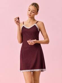 Bonmuse Váy ngủ Pyjama viền ren mùa lễ hội - Màu Tím - Xem 6
