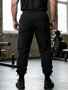GymBeat Men's Elastic Waist Drawstring Loose Casual Jogger Pants - Black - View 2