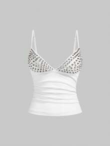 ROMWE Grunge Punk Top sexy de Halloween con remaches punk oscuros para mujer - Blanco - Ver 5