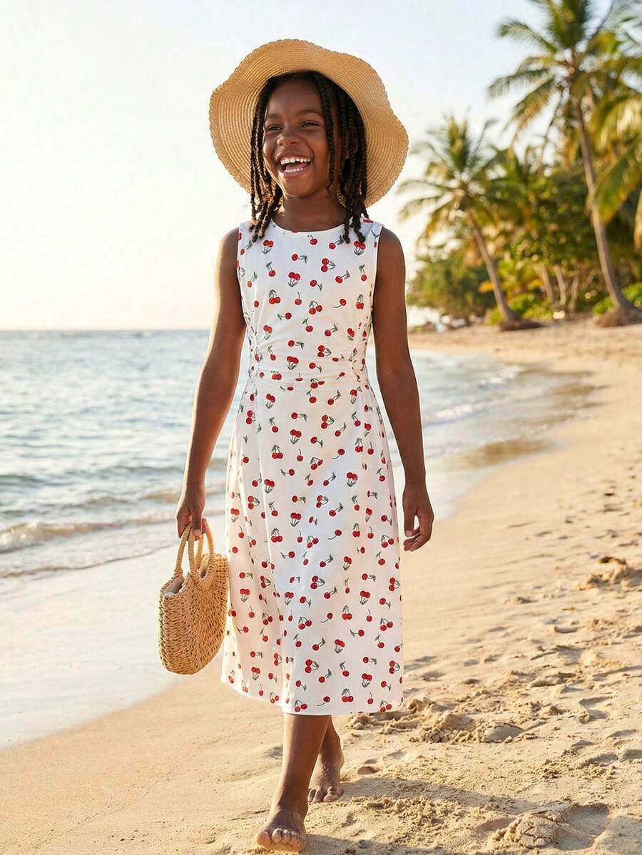 Serisse Kids Đầm dự tiệc xếp tầng in hình quả anh đào thanh lịch dành cho bé gái tuổi teen - trắng - Xem 1